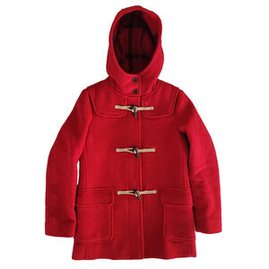 Uniqlo Women's M Red Wool Blend Hooded Duffle Coat Toggle Winter Jacket Warm